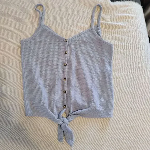 Hippie Rose Blue Waffle Knit Camisole with Tie Front - Picture 2 of 7